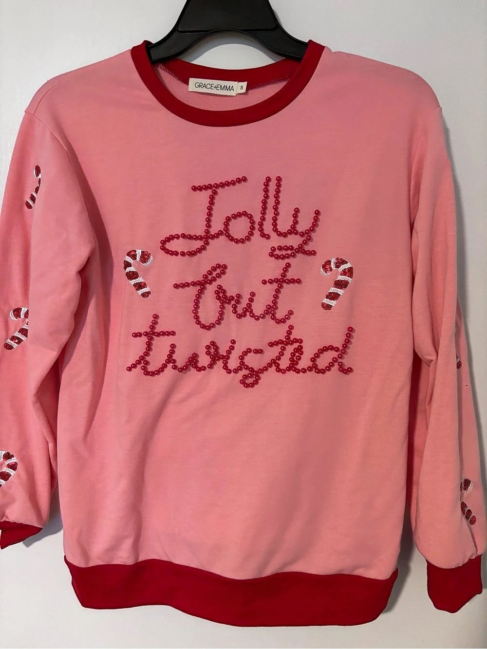 Grace + Emma Jolly But Twisted Sweatshirt Pink & Red Small